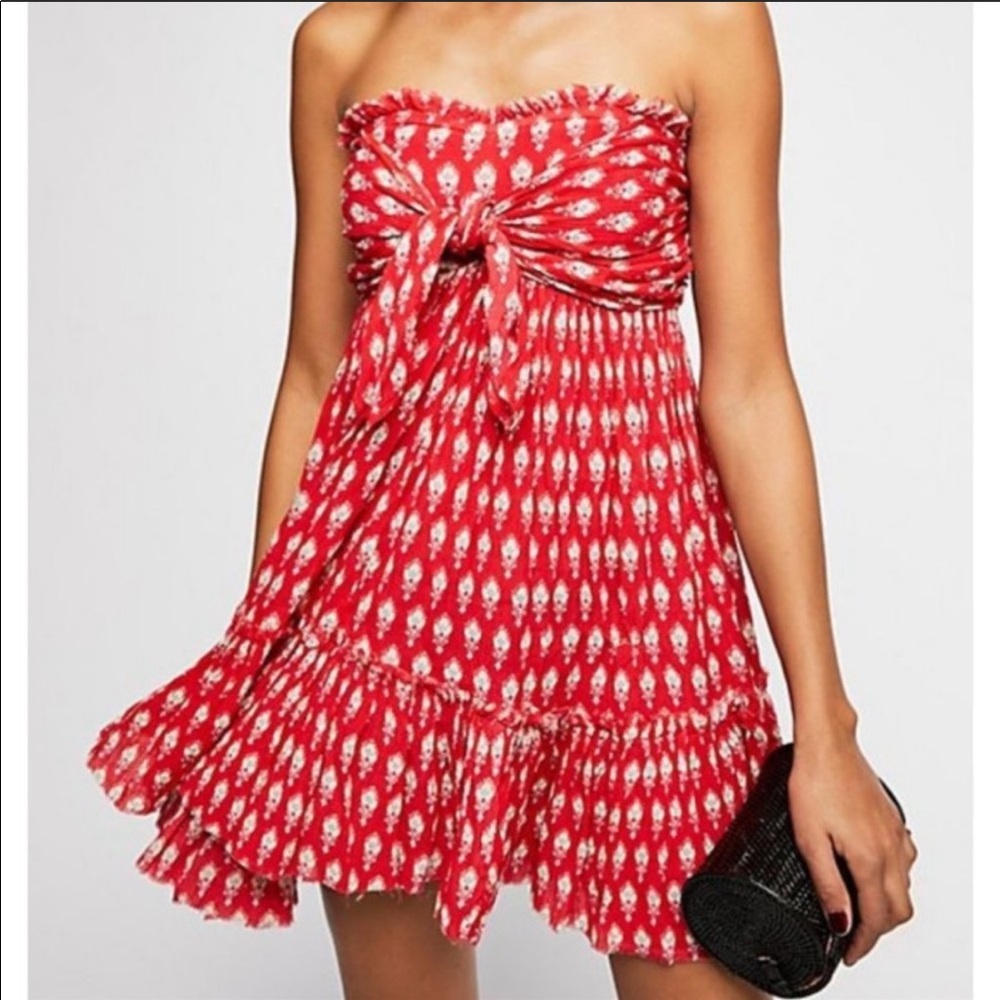 Free People Red Strapless Tie-Front Mini Dress